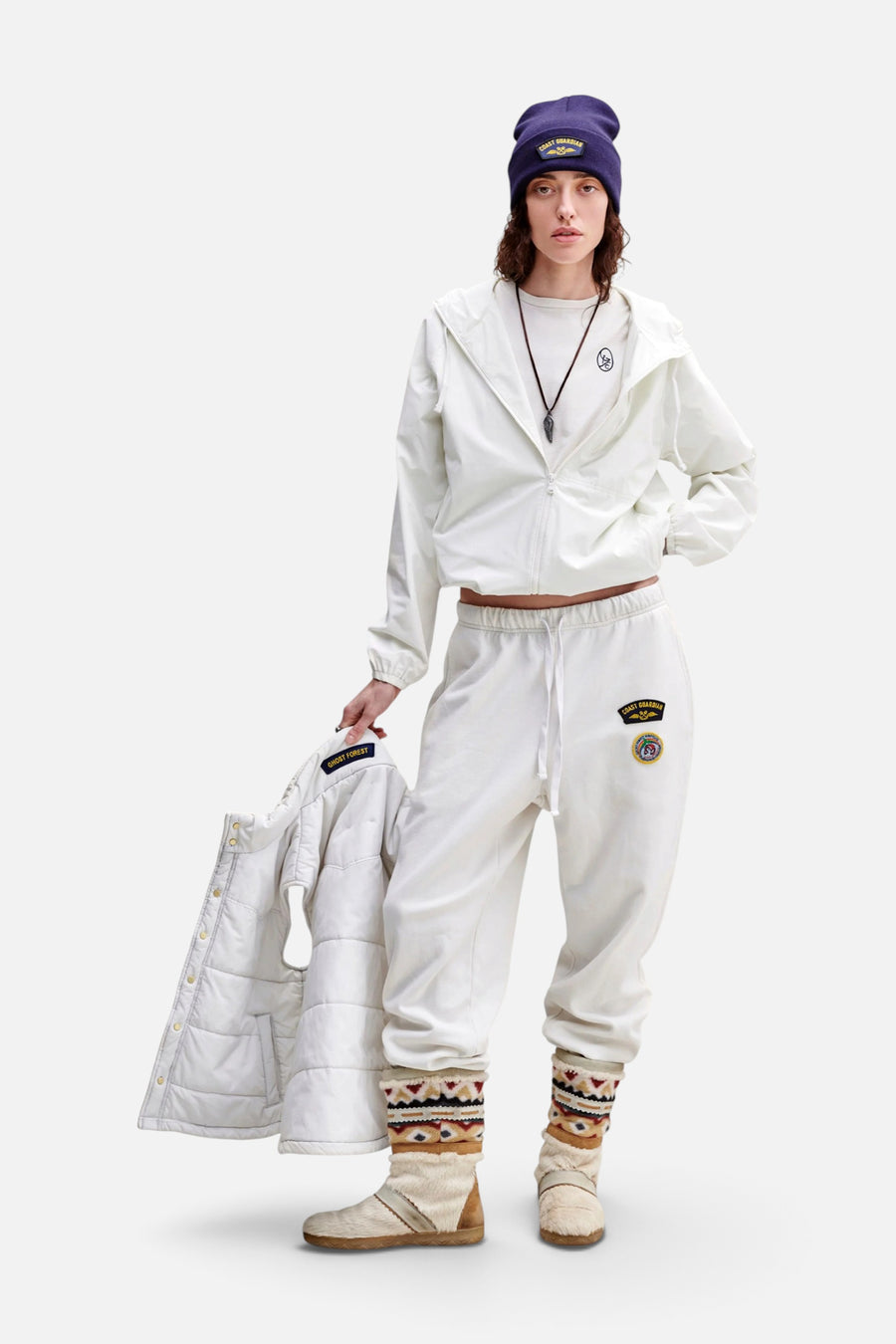 Ghost Forest Surf Club Surf Scout Patch Jogger in White – back view