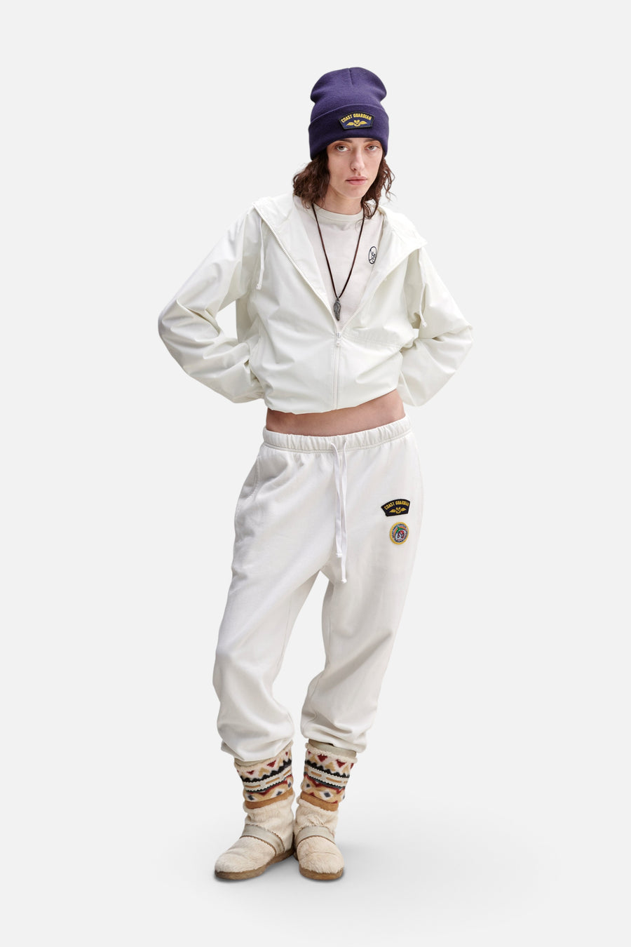 Ghost Forest Surf Club Surf Scout Patch Jogger in White – front view