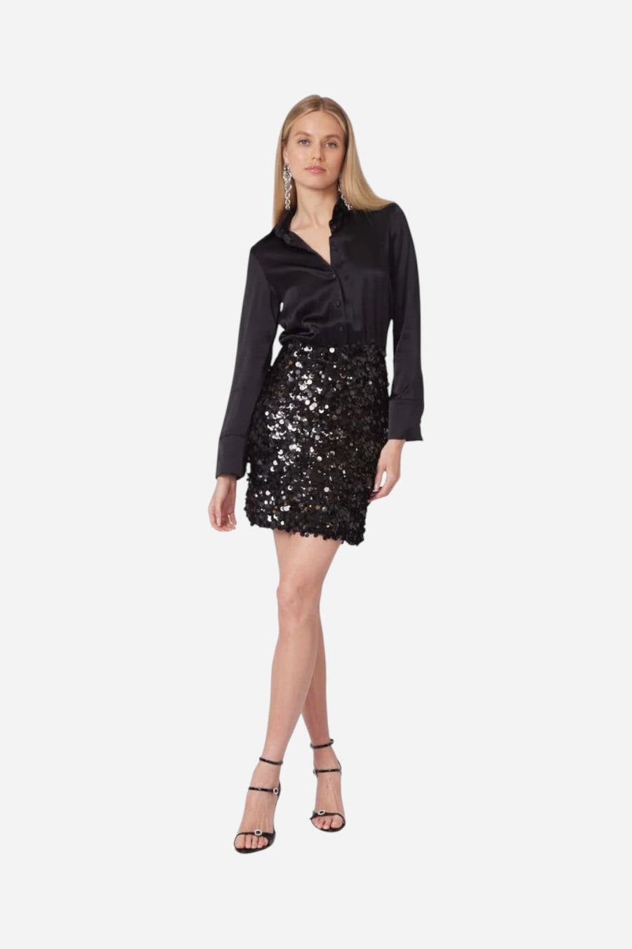 Gilner Farrar Addison Dress in Black Paillets – front view