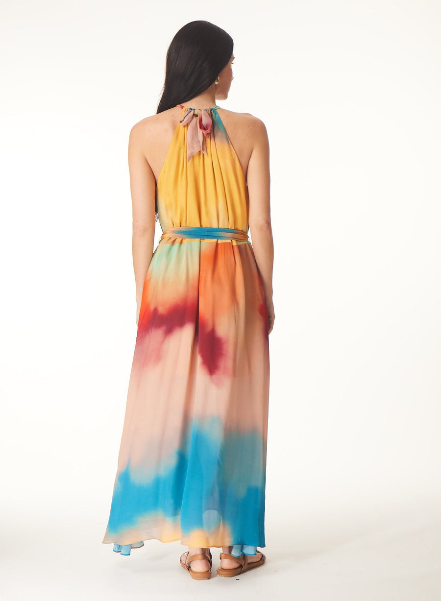 Gilner Farrar Talia Dress in Blue Lagoon Print – back view