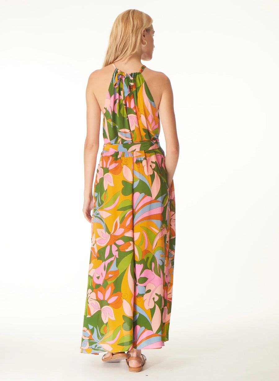 Gilner Farrar Talia Halter Neck Dress in Tropical Delight – back view