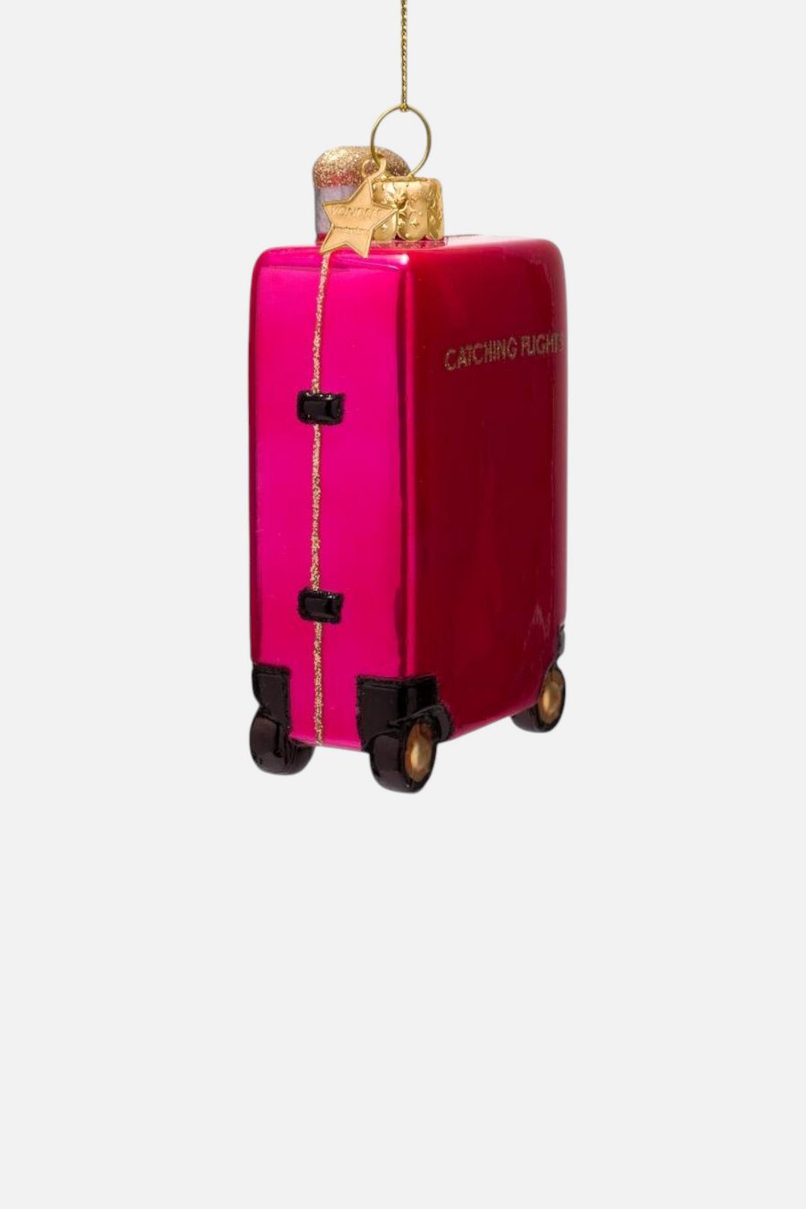 Glass Catching Flights Suitcase Raspberry Pink Ornament – back view