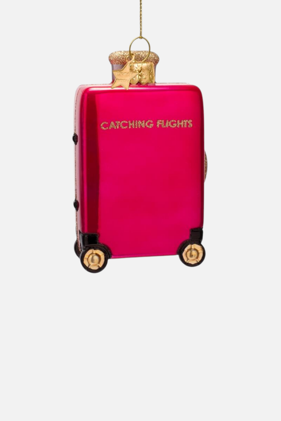 Glass Catching Flights Suitcase Raspberry Pink Ornament – front view