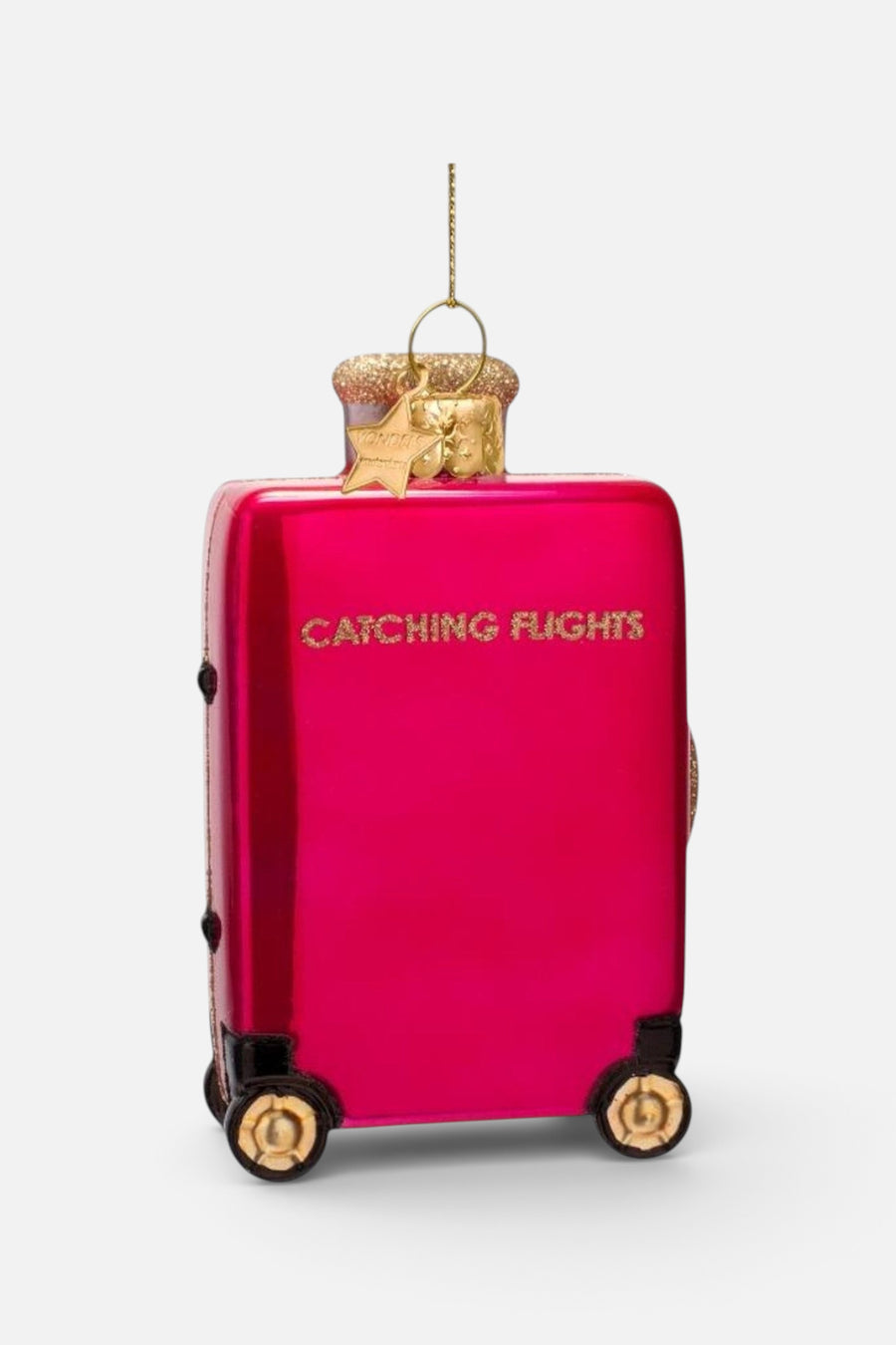 Glass Catching Flights Suitcase Raspberry Pink Ornament – front view
