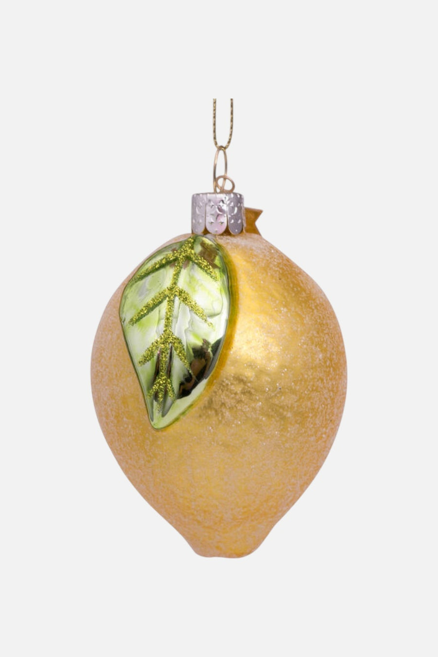 Glass Lemon with Leaf Ornament – three-quarter view