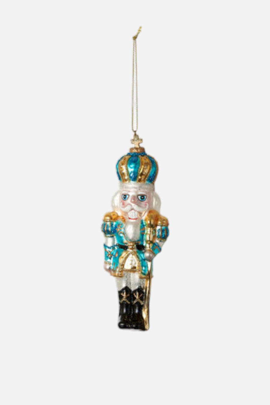 Glass Nutcracker Ornament - Blue – front view