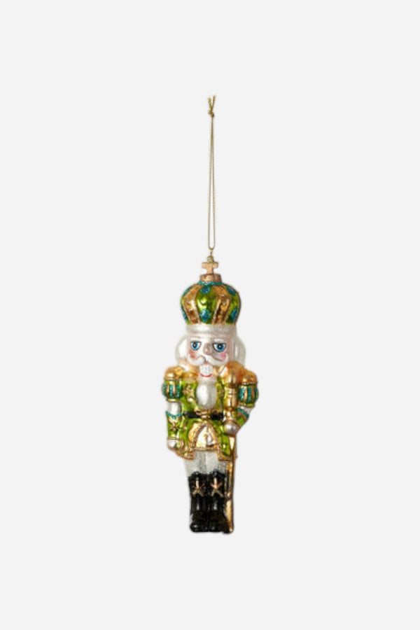 Glass Nutcracker Ornament - Green