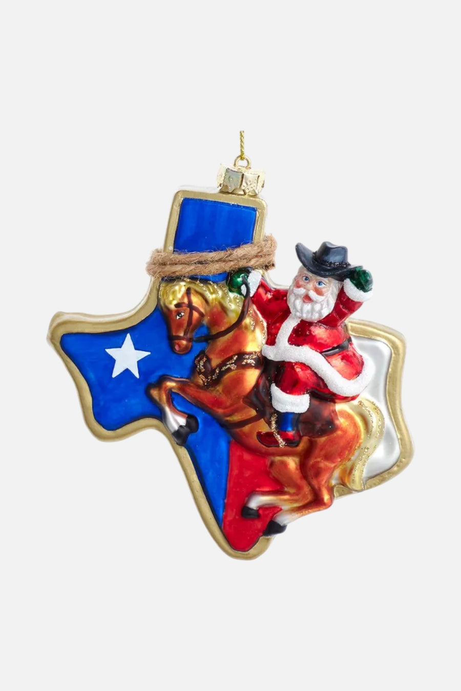 Glass Texas Santa Ornament – front view