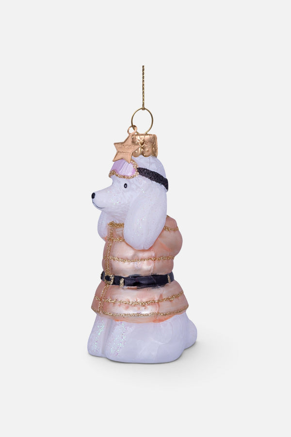 Glass White Poodle with Beige Shirt Ornament