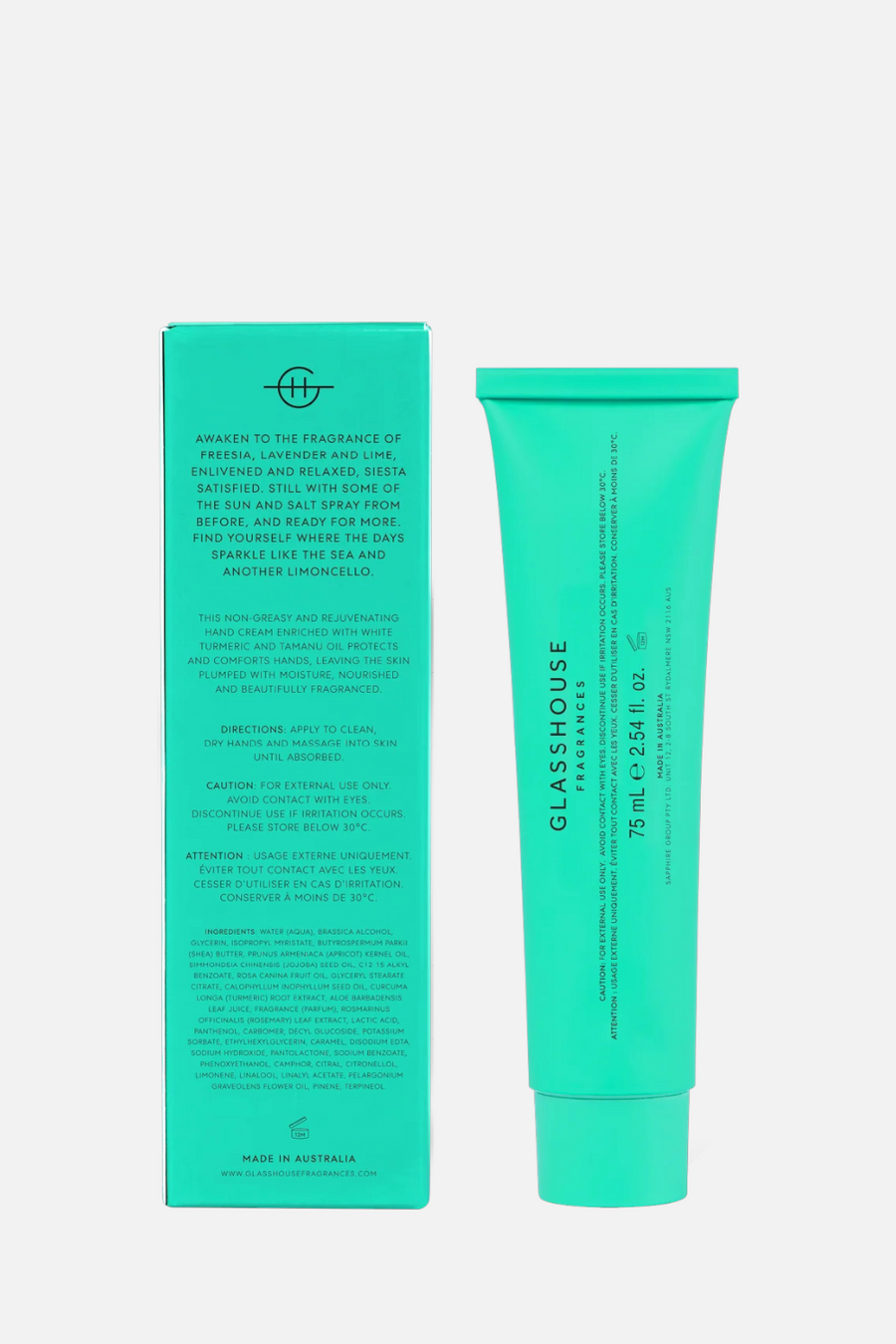 Glasshouse Hand Cream in Lost In Amalfi – back view