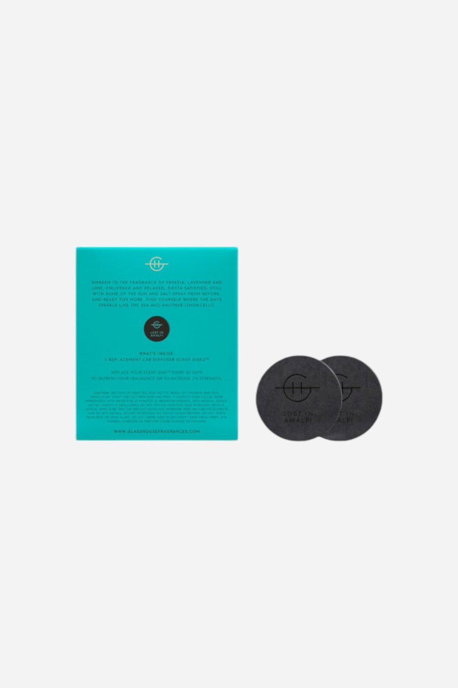 Glasshouse Lost In Amalfi Car Diffuser Refill Replacement Disks – back view