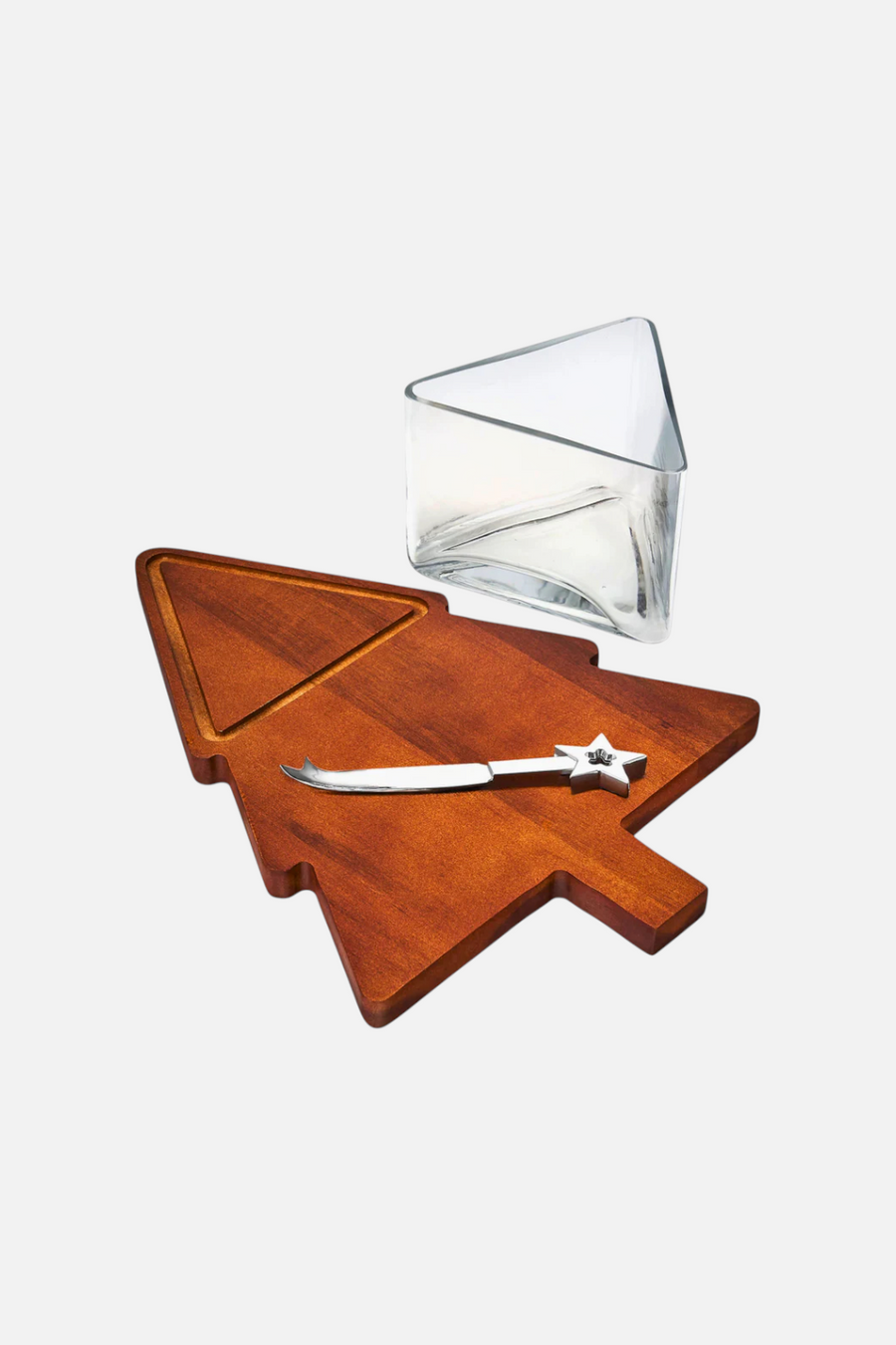 Godinger Christmas Tree Cheese Board, Cloche with Knife – back view