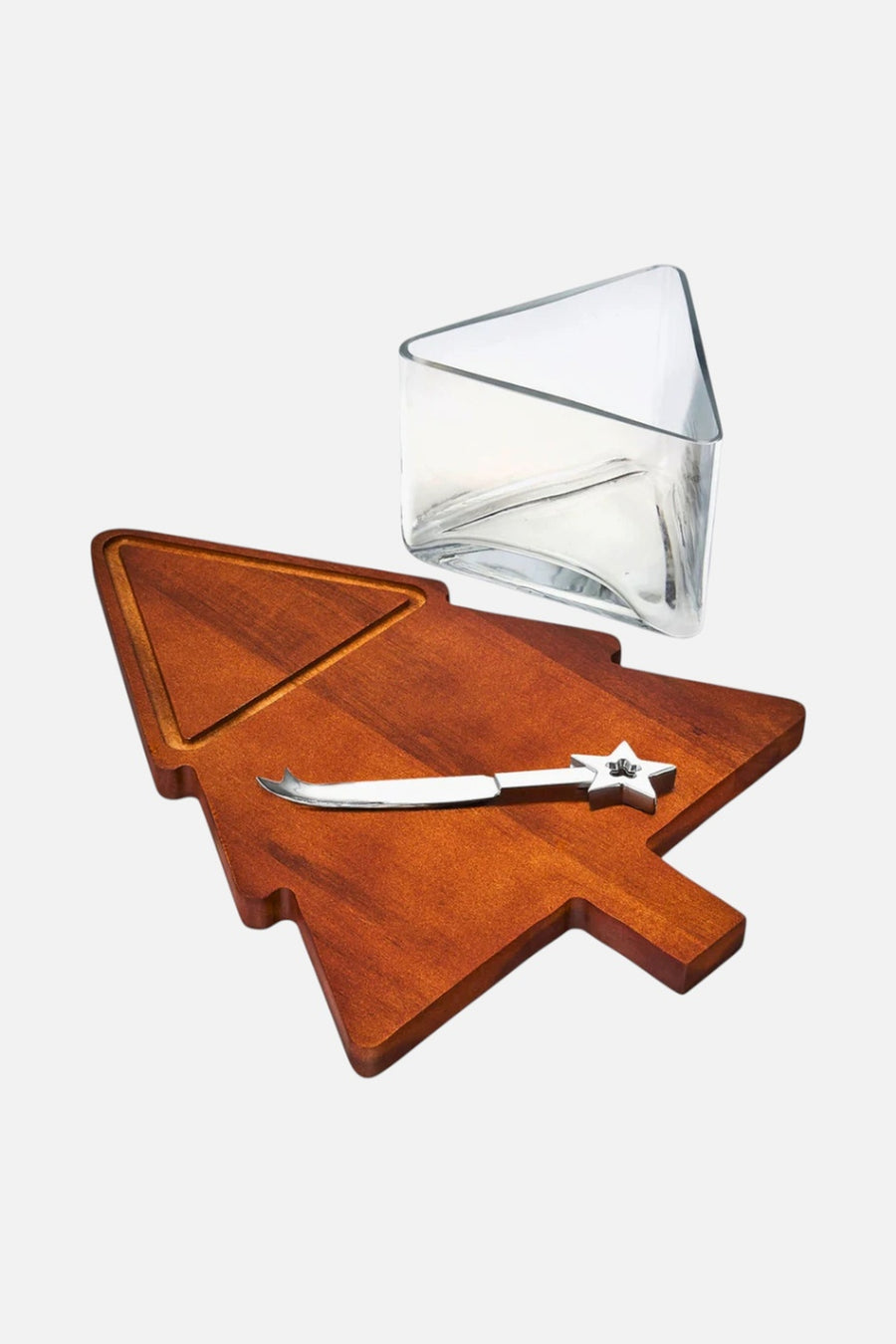 Godinger Christmas Tree Cheese Board, Cloche with Knife – three-quarter view