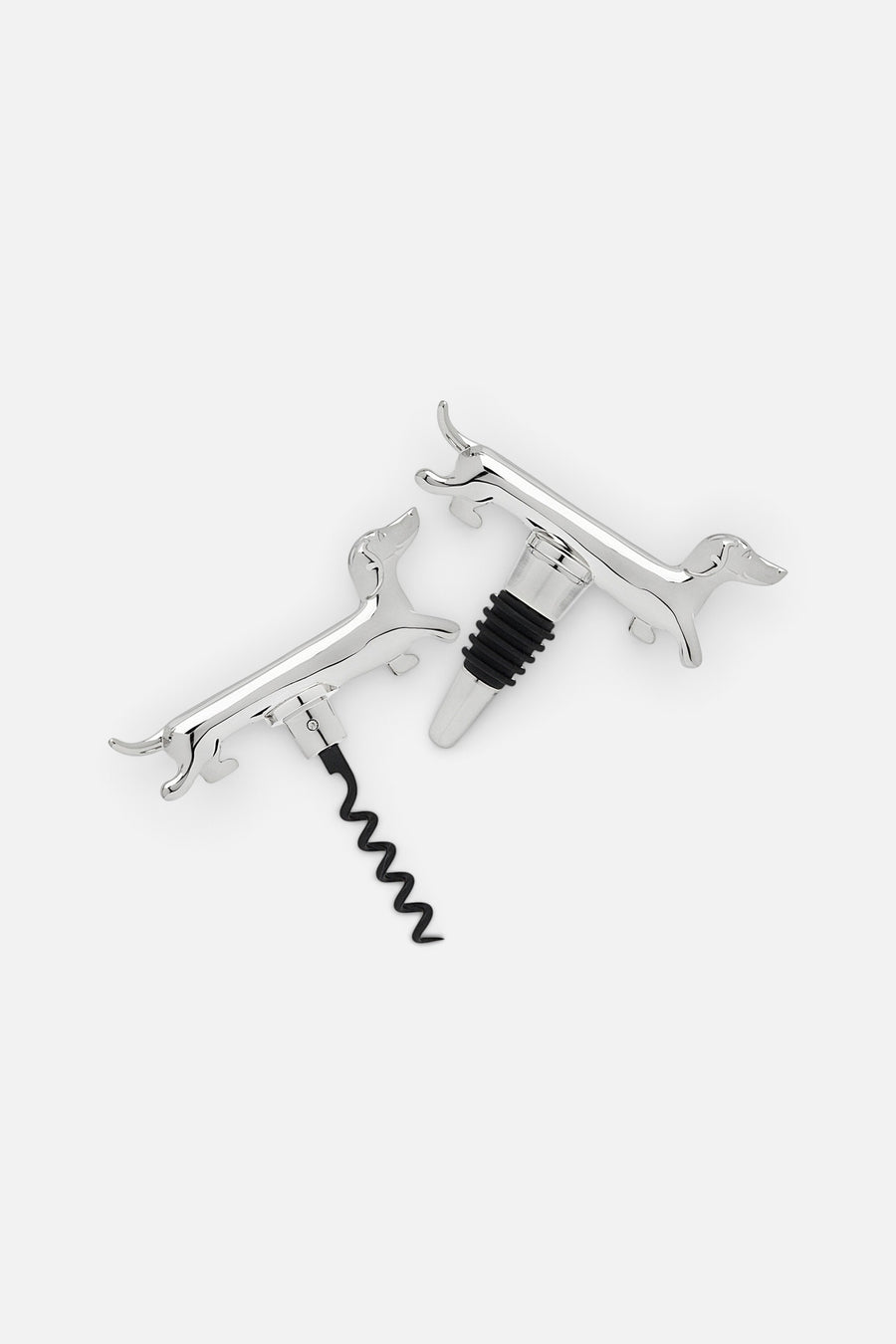 Godinger Dachshund Corkscrew & Bottle Stopper Set – front view