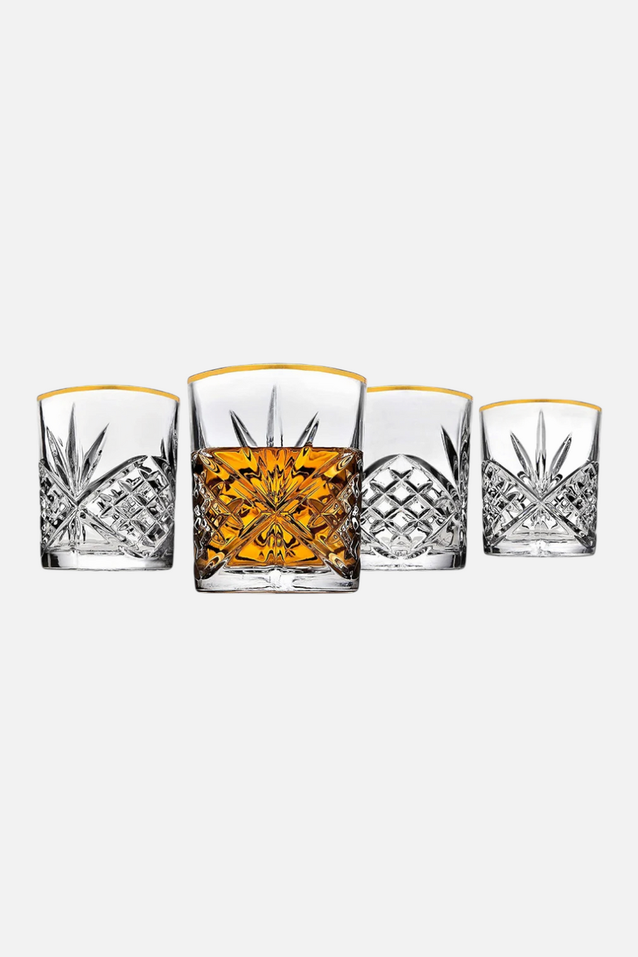Godinger Dublin Crystal Gold Rim Double Old Fashion Set of 4 – back view