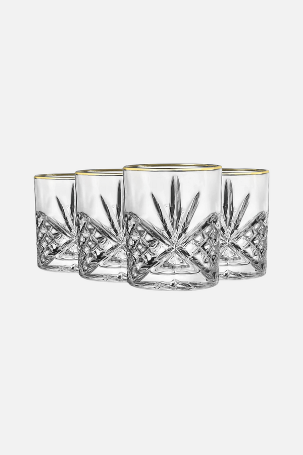 Godinger Dublin Crystal Gold Rim Double Old Fashion Set of 4
