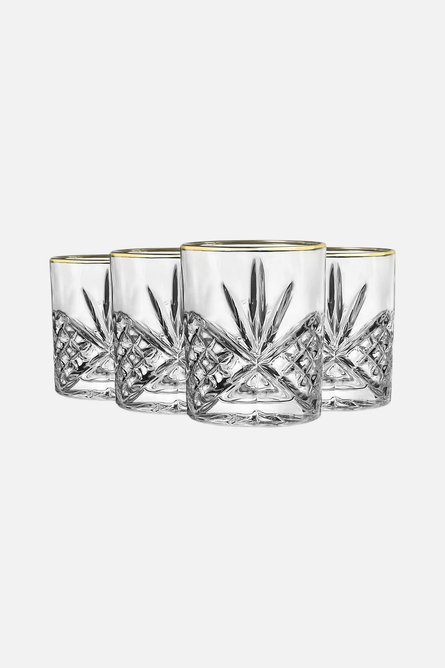 Godinger Dublin Crystal Gold Rim Double Old Fashion Set of 4 – front view