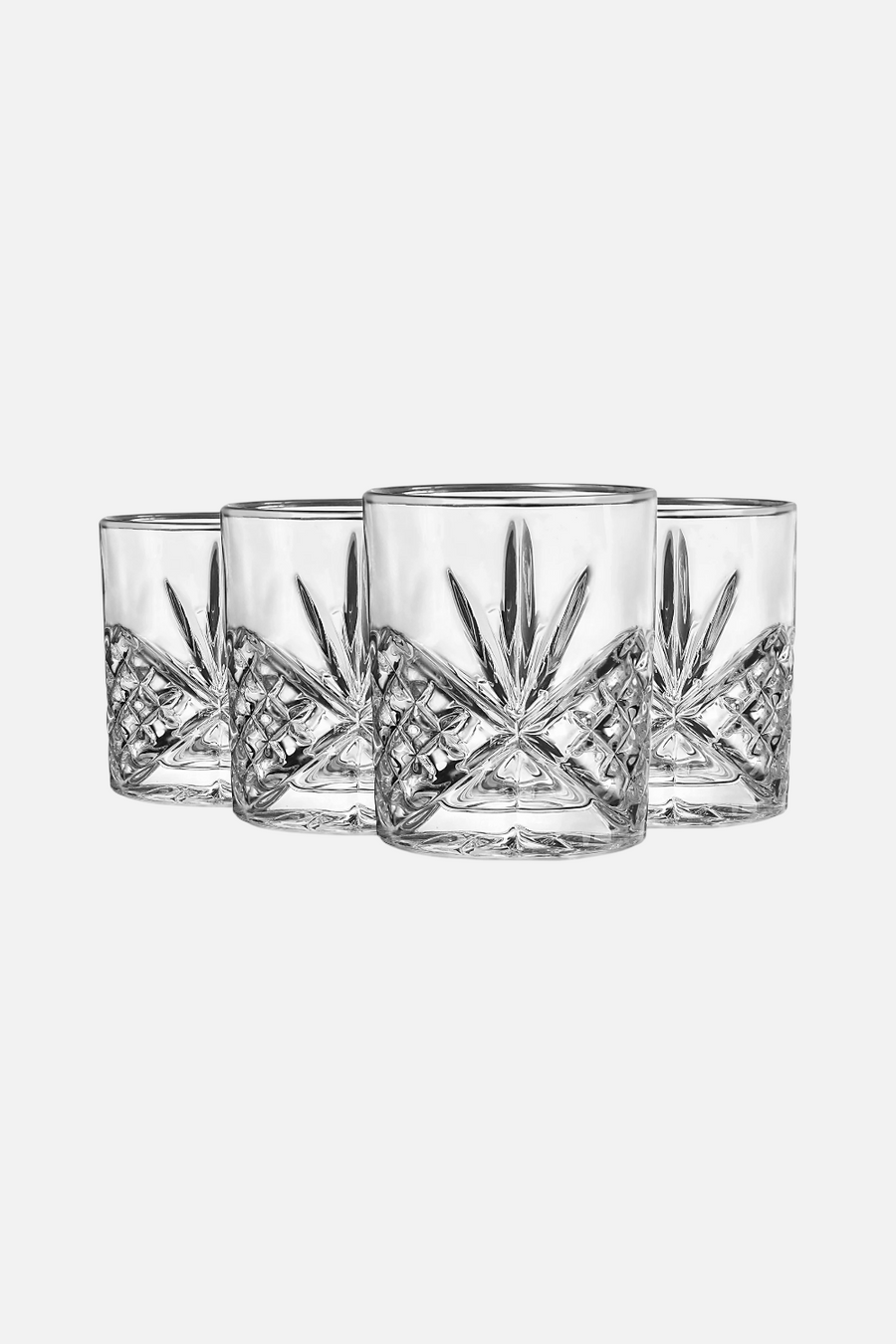 Godinger Dublin Crystal Platinum Rim Double Old Fashion Set of 4 – front view