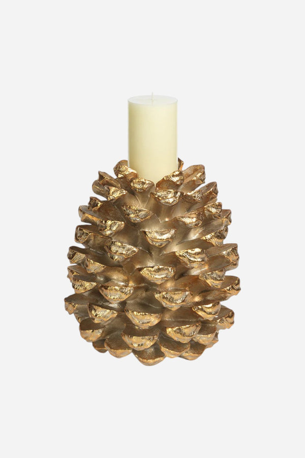 Gold Pinecone Pillar Candle Holder Large