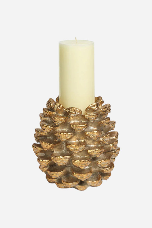 Gold Pinecone Pillar Candle Holder Small
