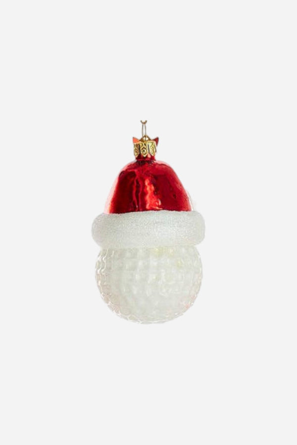 Golf Ball With Santa Hat Glass Ornament
