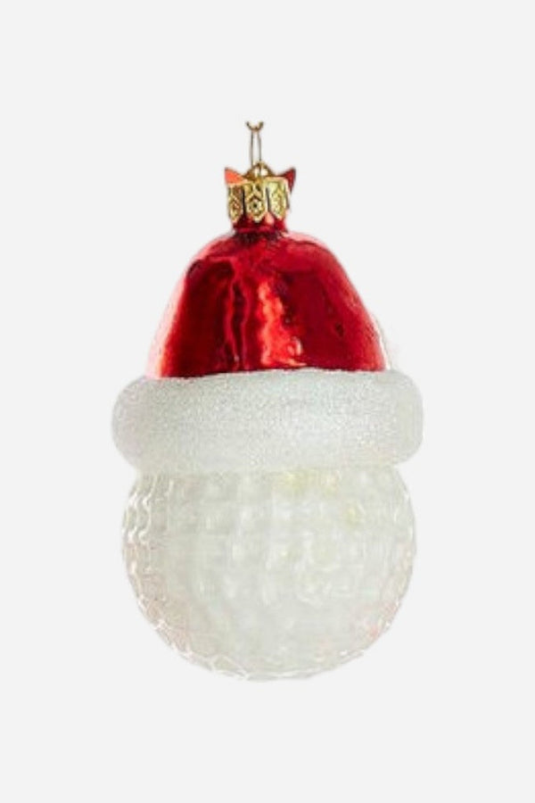 Golf Ball With Santa Hat Glass Ornament