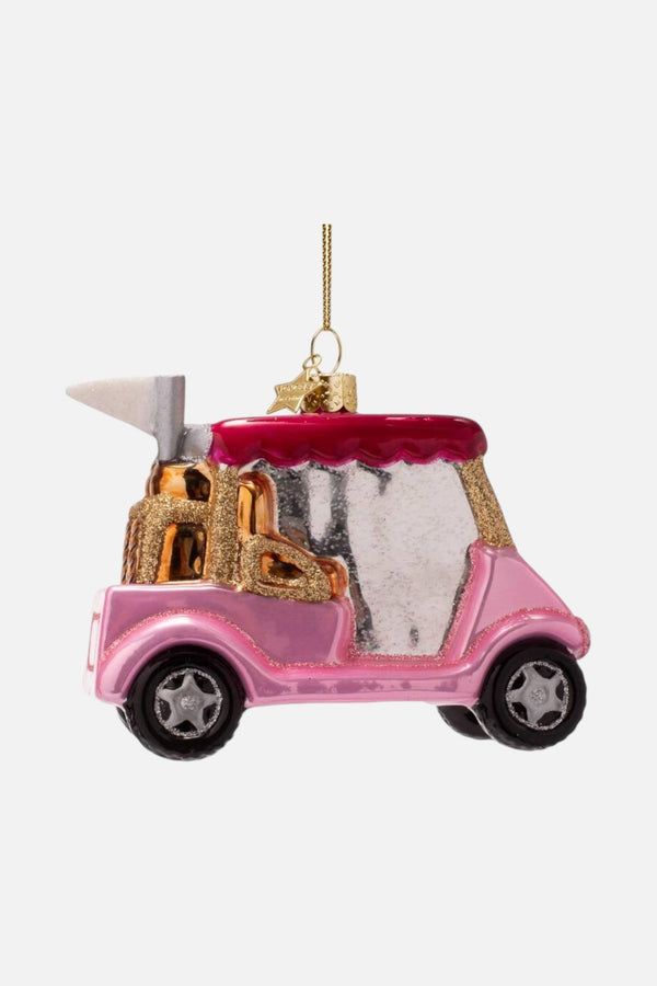 Golf Cart Glass Ornament in Pink