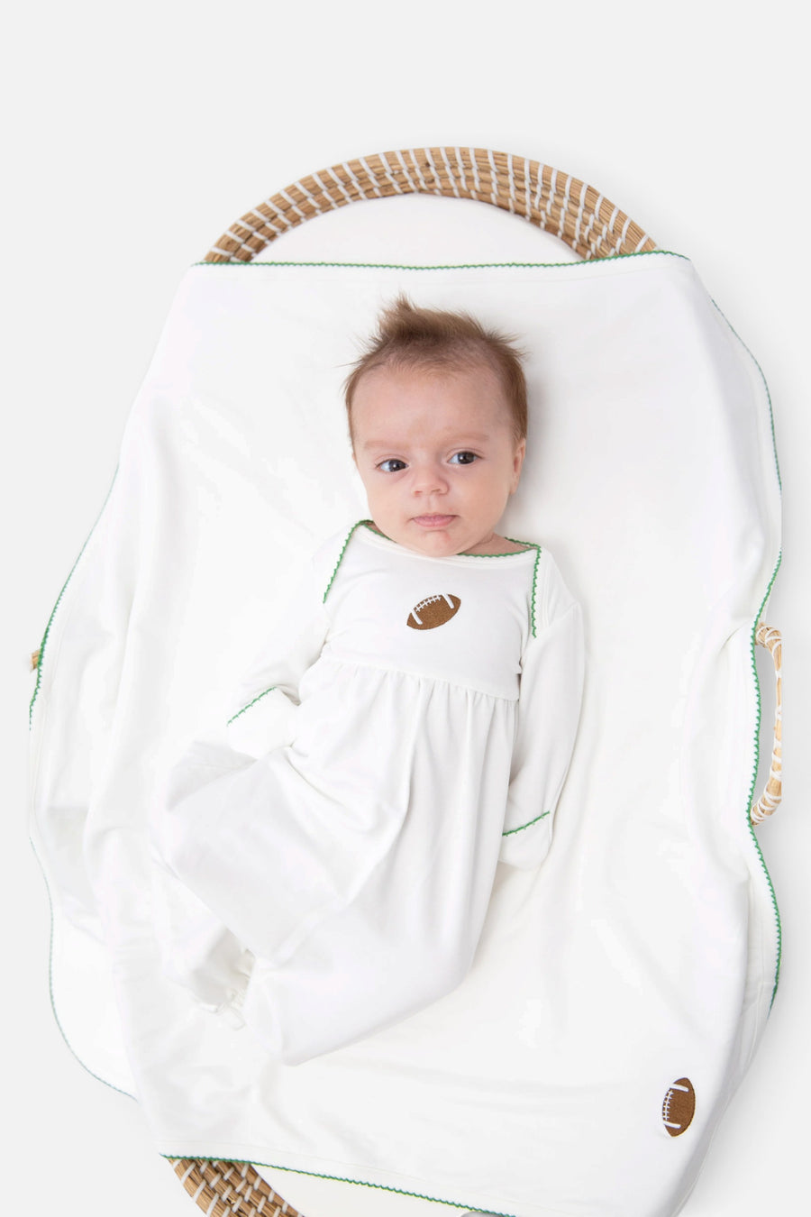Goosies Embroidered Varsity Football Pip Blanket in White – back view