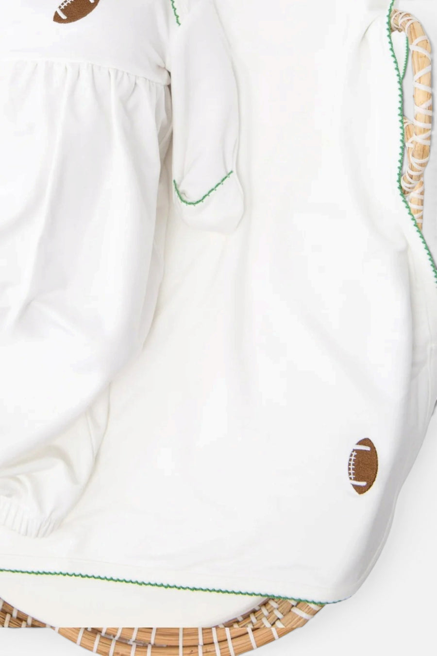 Goosies Embroidered Varsity Football Pip Blanket in White – front view