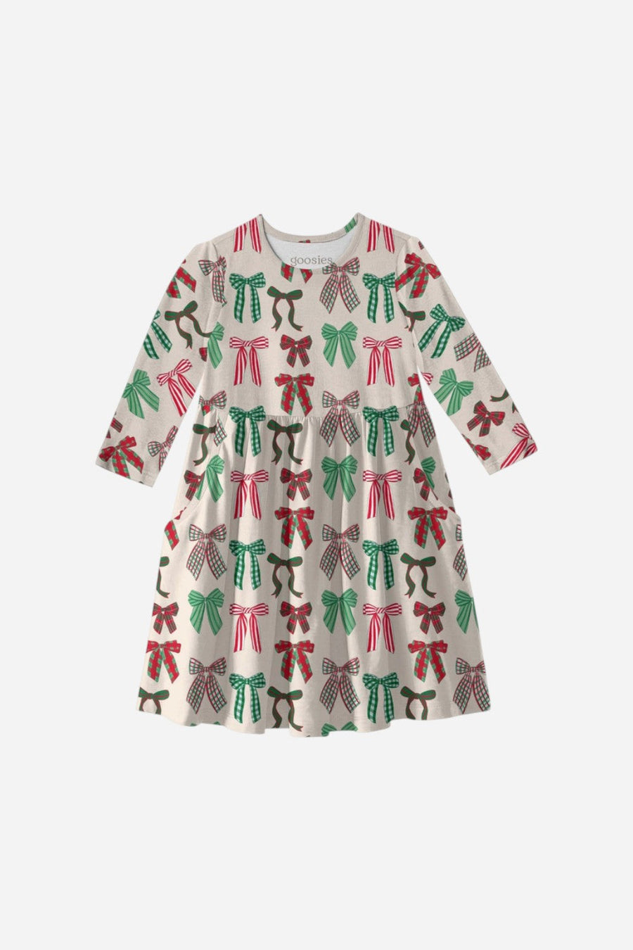 Goosies Holiday Bows 3/4 Sleeve Dress – front view