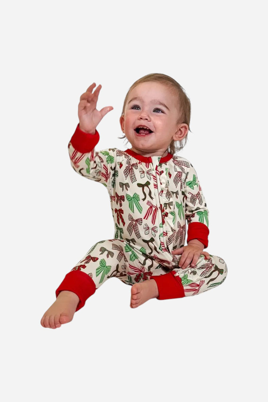 Goosies Holiday Bows Long Sleeve Convertible Zip PJ's – back view