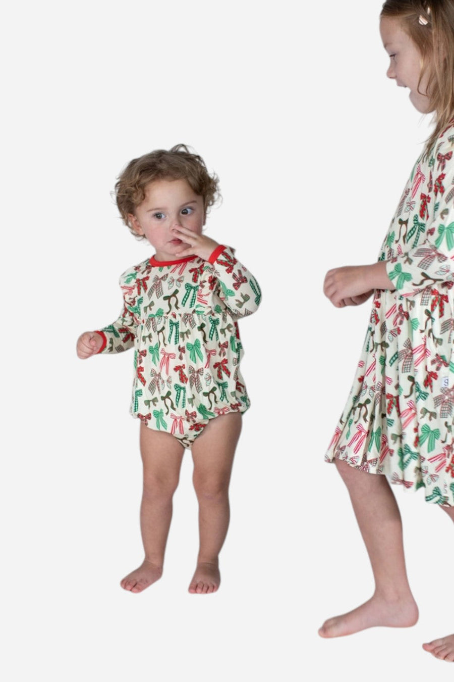Goosies Holiday Bows Long Sleeve Flutter Bubble – back view