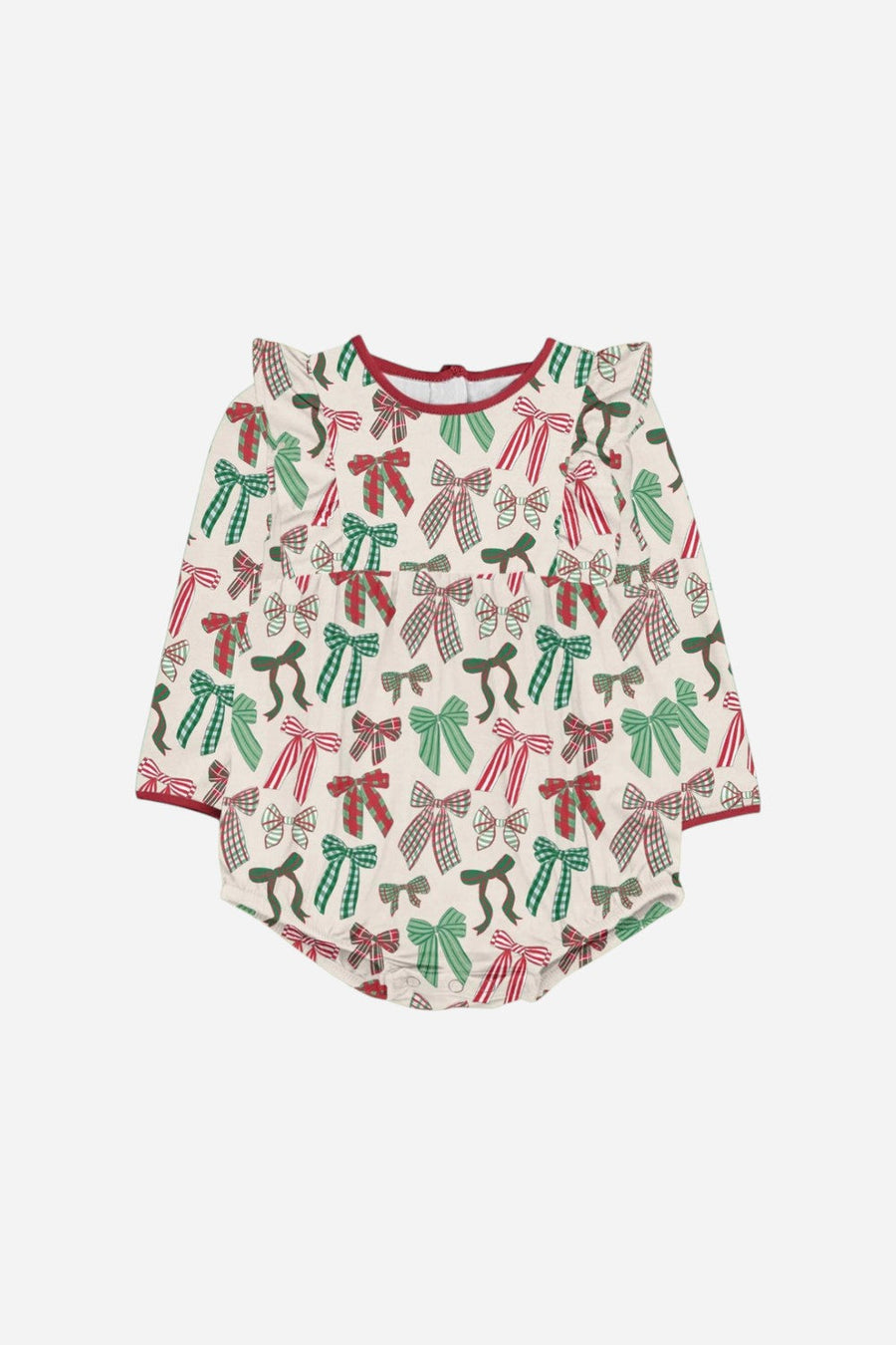 Goosies Holiday Bows Long Sleeve Flutter Bubble – front view