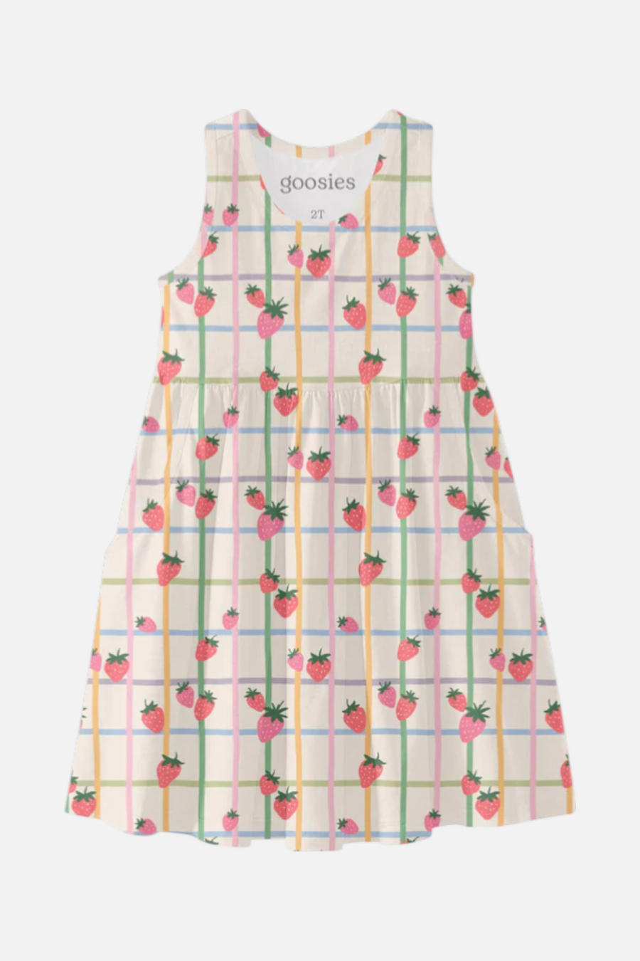 Goosies Kid's Sleeveless Dress in Berry Patch – front view