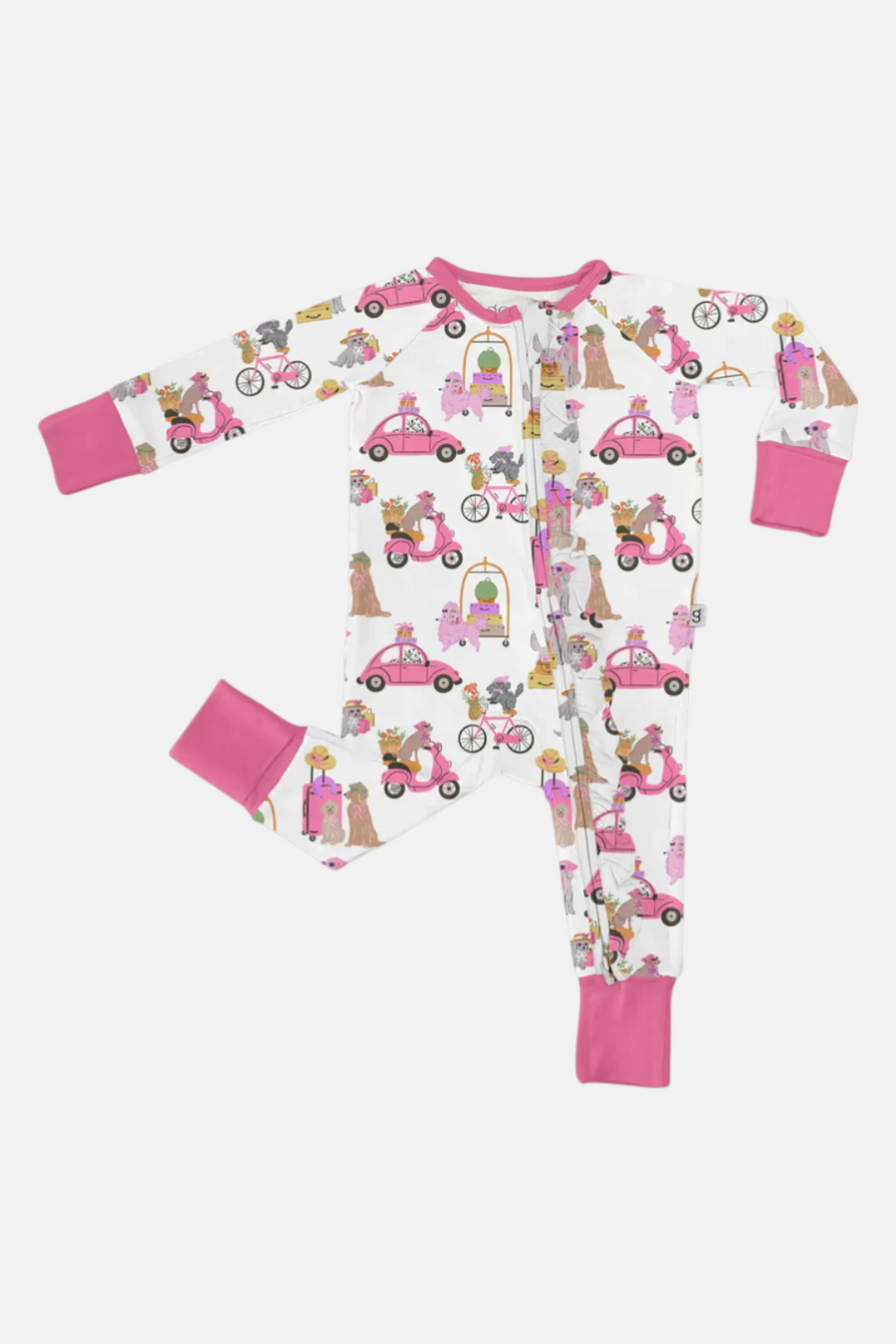 Goosies Long Sleeve Zip PJ in Puppy Chic – front view