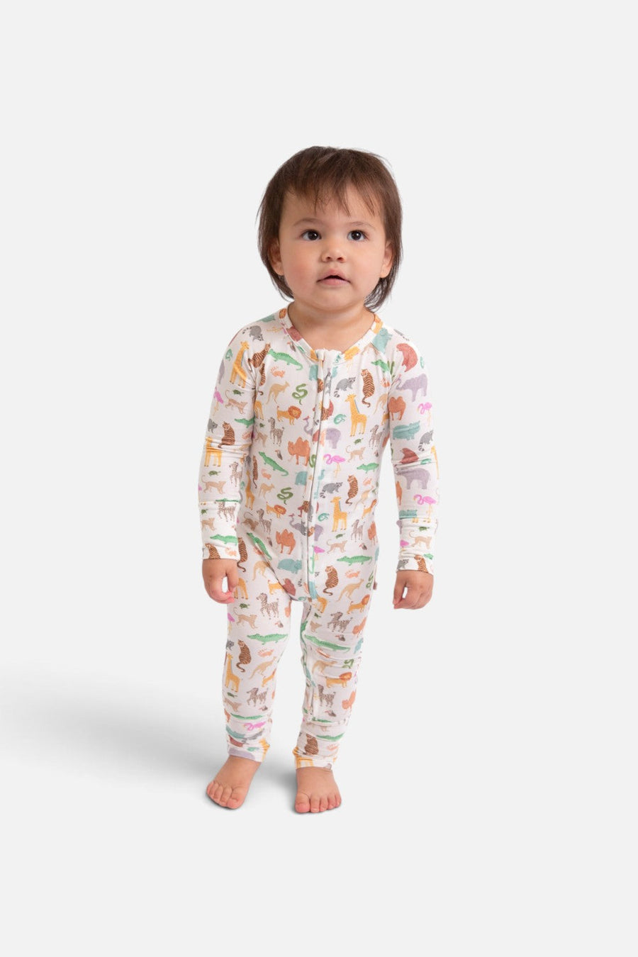 Goosies Long Sleeve Zip PJs in Zoo Crew – front view