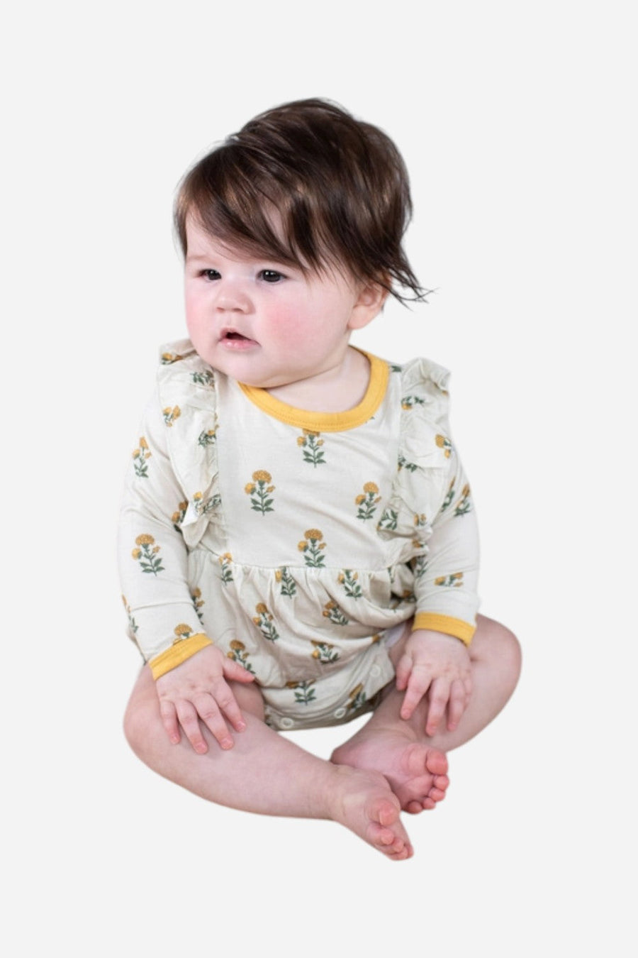 Goosies Marigold Block Print Long Sleeve Flutter Bubble – back view