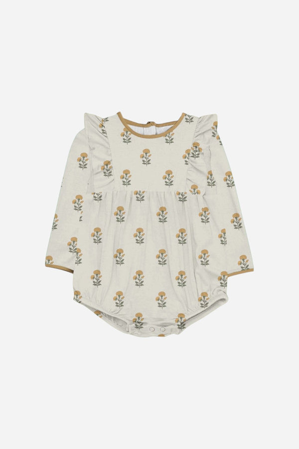 Goosies Marigold Block Print Long Sleeve Flutter Bubble