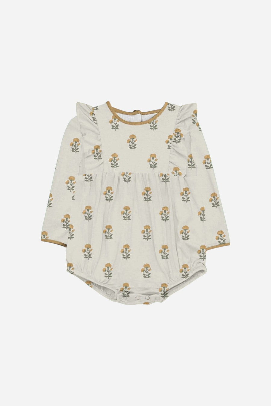 Goosies Marigold Block Print Long Sleeve Flutter Bubble – front view