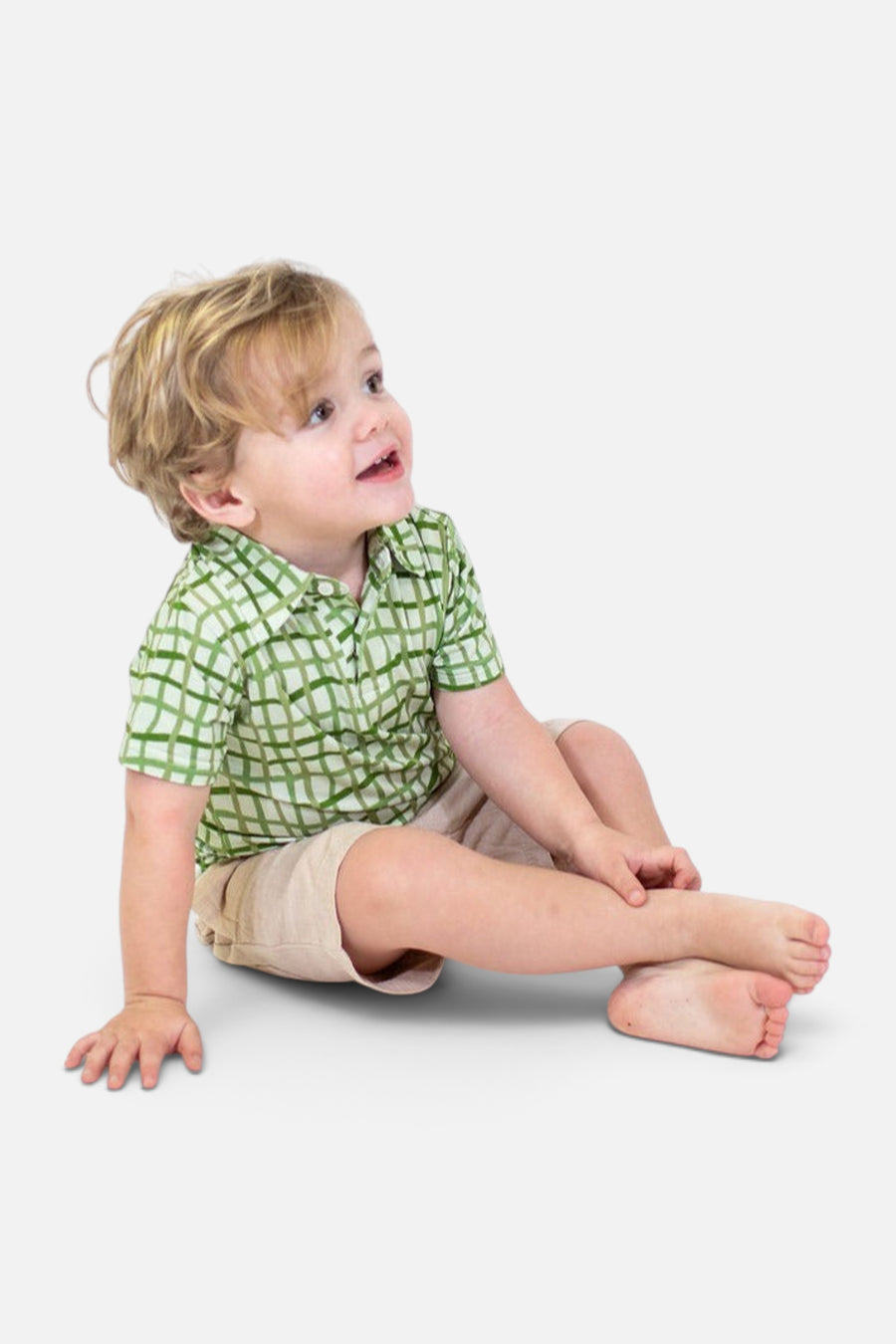Goosies Short Sleeve Polo Shirt in Green Wavy Plaid – back view