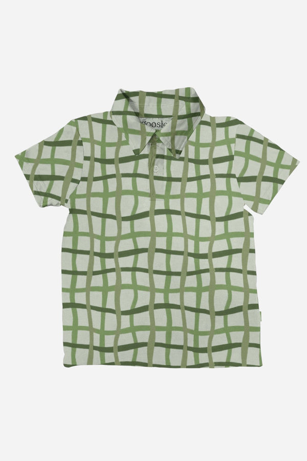Goosies Short Sleeve Polo Shirt in Green Wavy Plaid