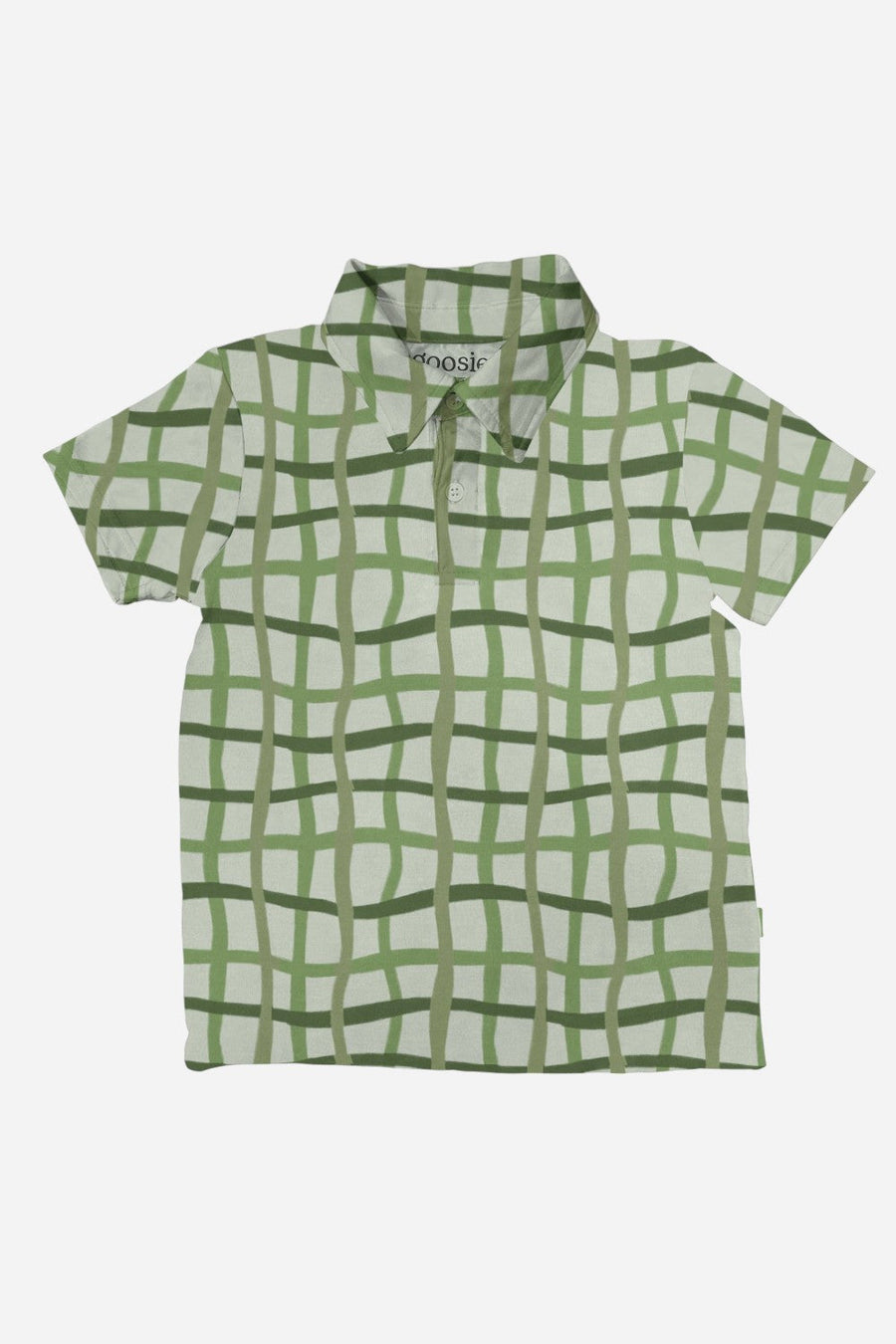 Goosies Short Sleeve Polo Shirt in Green Wavy Plaid – front view
