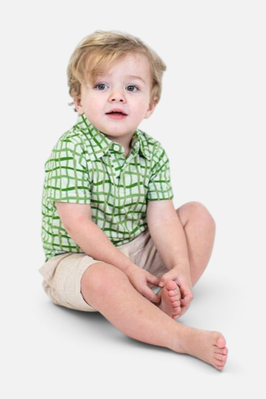 Goosies Short Sleeve Polo Shirt in Green Wavy Plaid – side view