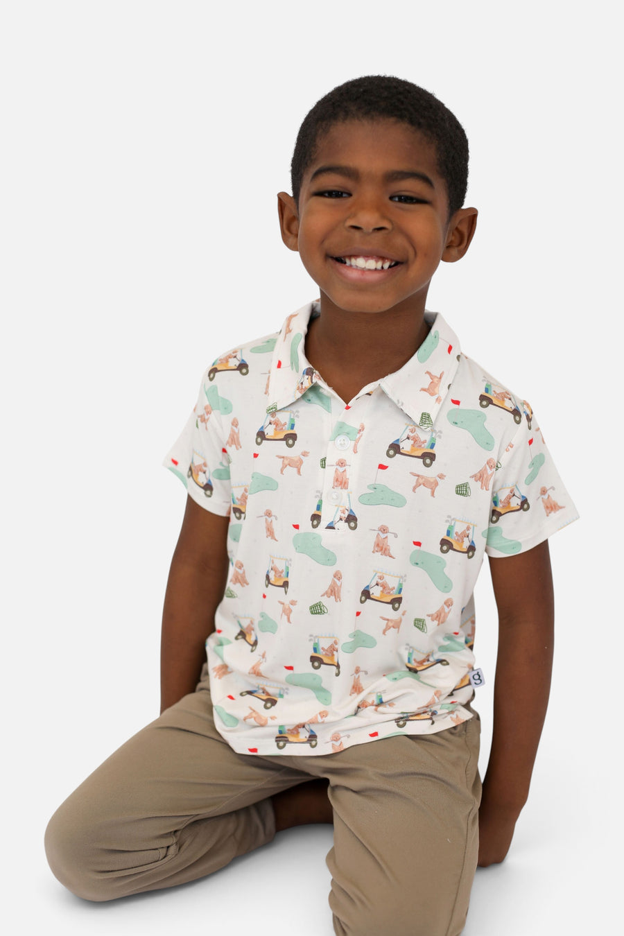 Goosies Toddler Short Sleeve Polo Shirt in Barks & Birdies – on model