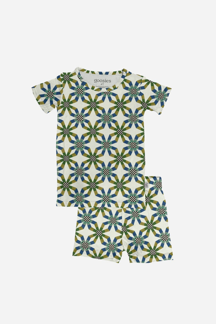 Goosies Two Piece PJ Set in Quilt Blue Boy – front view