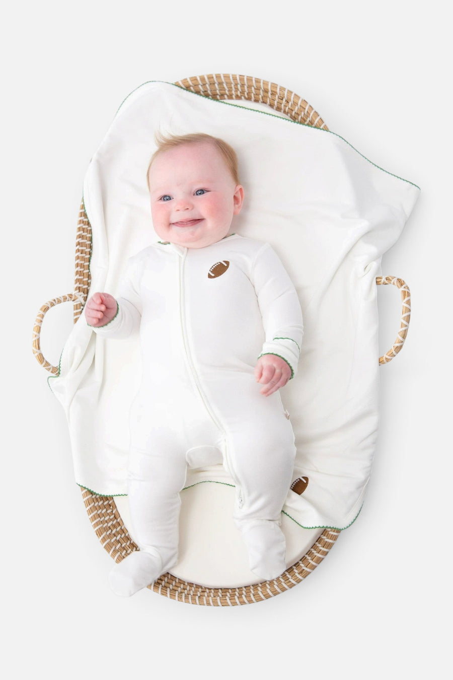 Goosies Varsity Football Pip Embroidery Zip Romper – back view