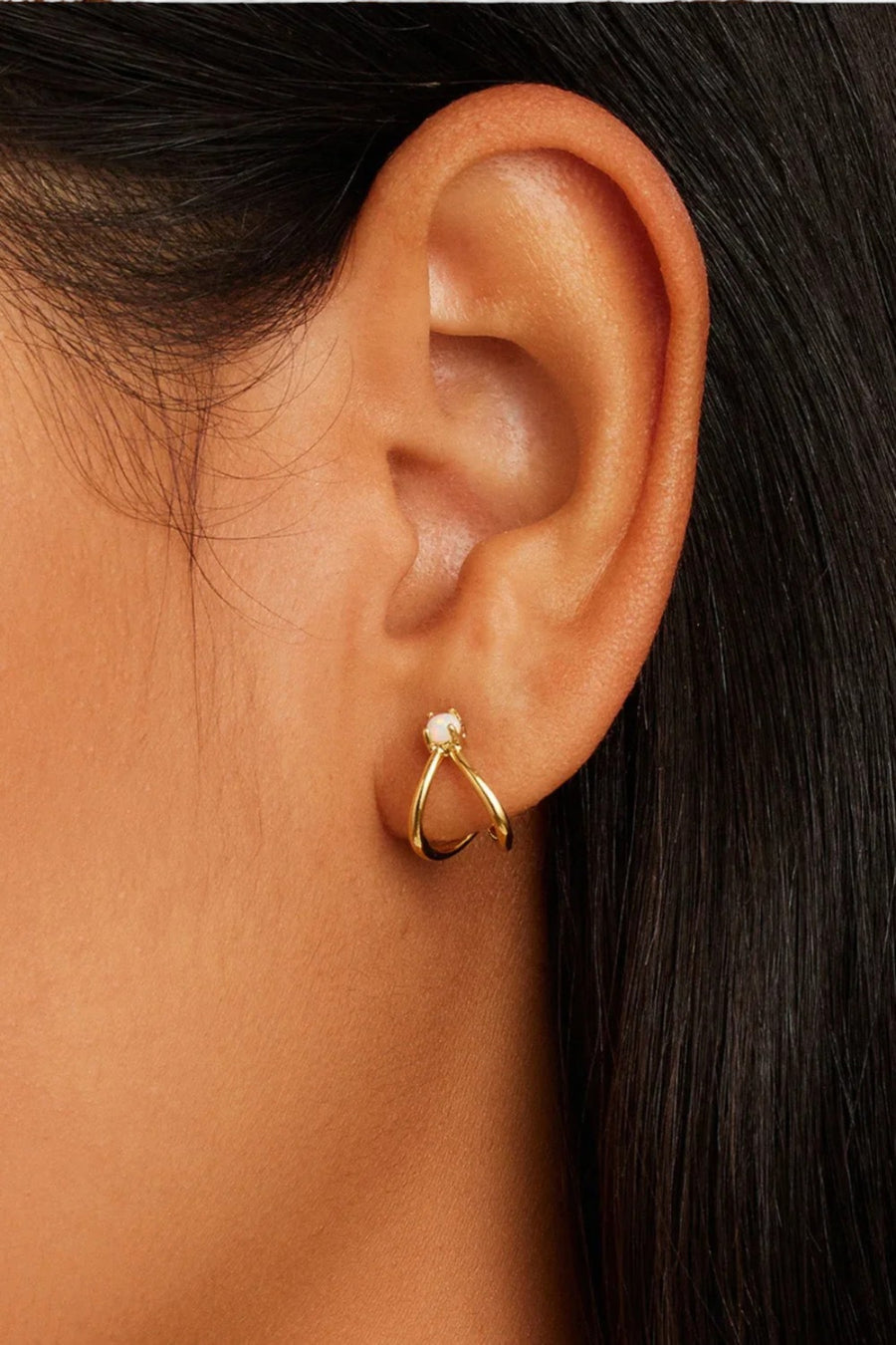 Gorjana Opalite Solitaire Double Huggie Earrings – back view