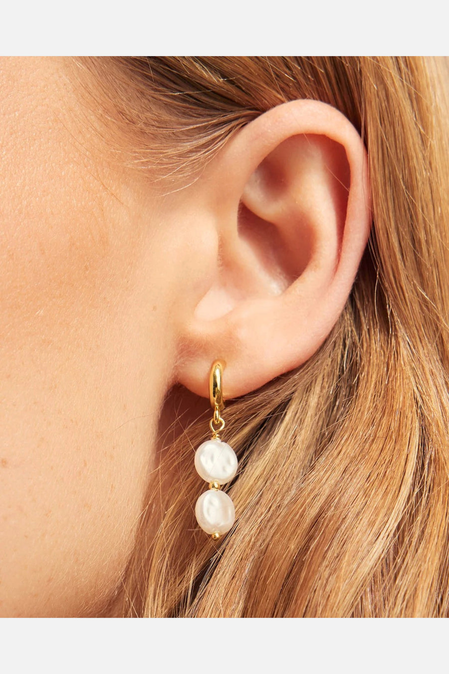 Gorjana Reese Pearl Drop Huggies in Gold – side view