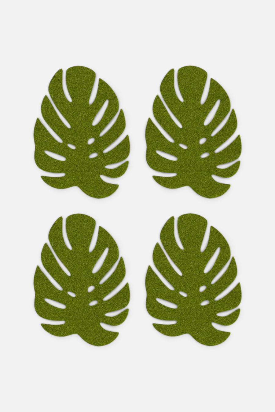 Graf Lantz Monstera Merino Wool Coaster Set in Loden Green – front view