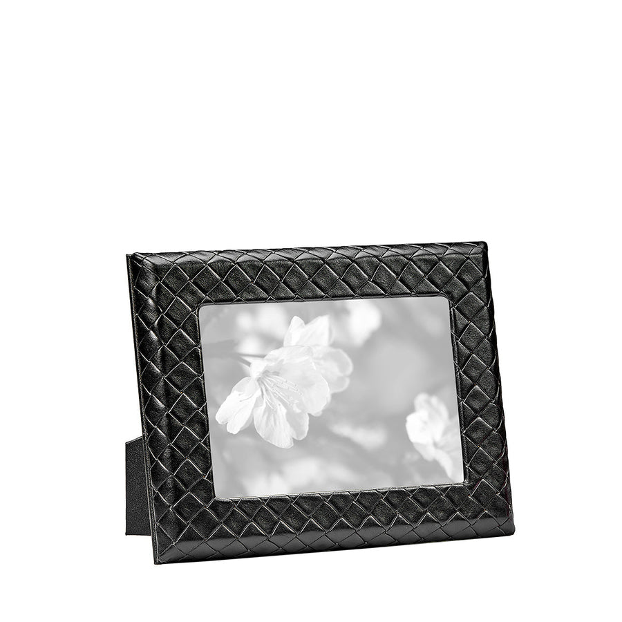 Graphic Image 5" x 7" Woven Frame in Black Woven Leather – flat lay
